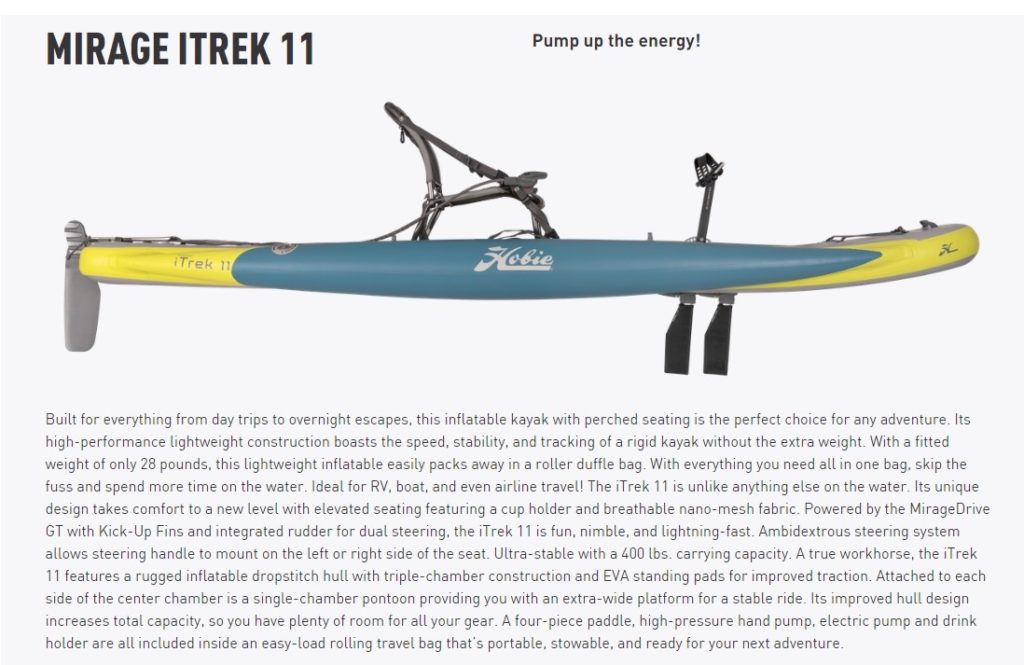 Hobie Mirage iTrek 11 Kayaks – Evans Outdoor Adventures